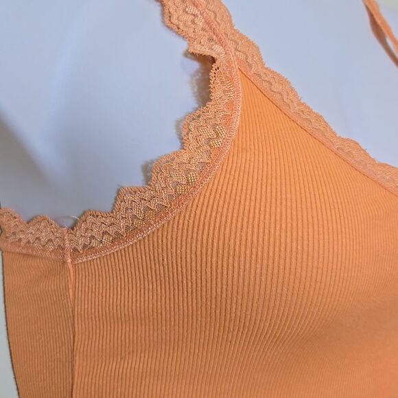 Route 66 Orange Y2K Ribbed Lace Trim Tank Top Size XS Elena Gilbert Bella - Picture 7 of 10